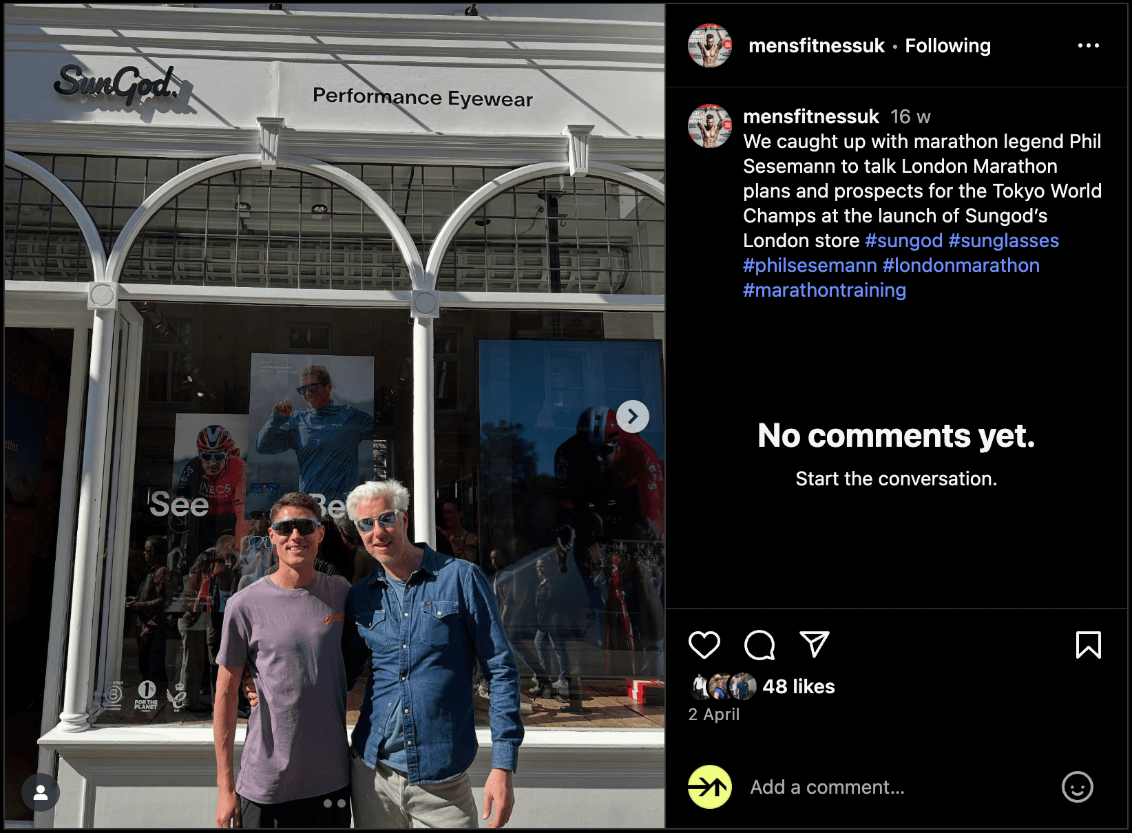 Men's Fitness Instagram Post About SunGod Store Opening